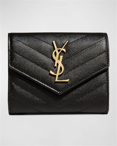 Saint Laurent YSL Monogram Trifold Wallet in Grained Leather